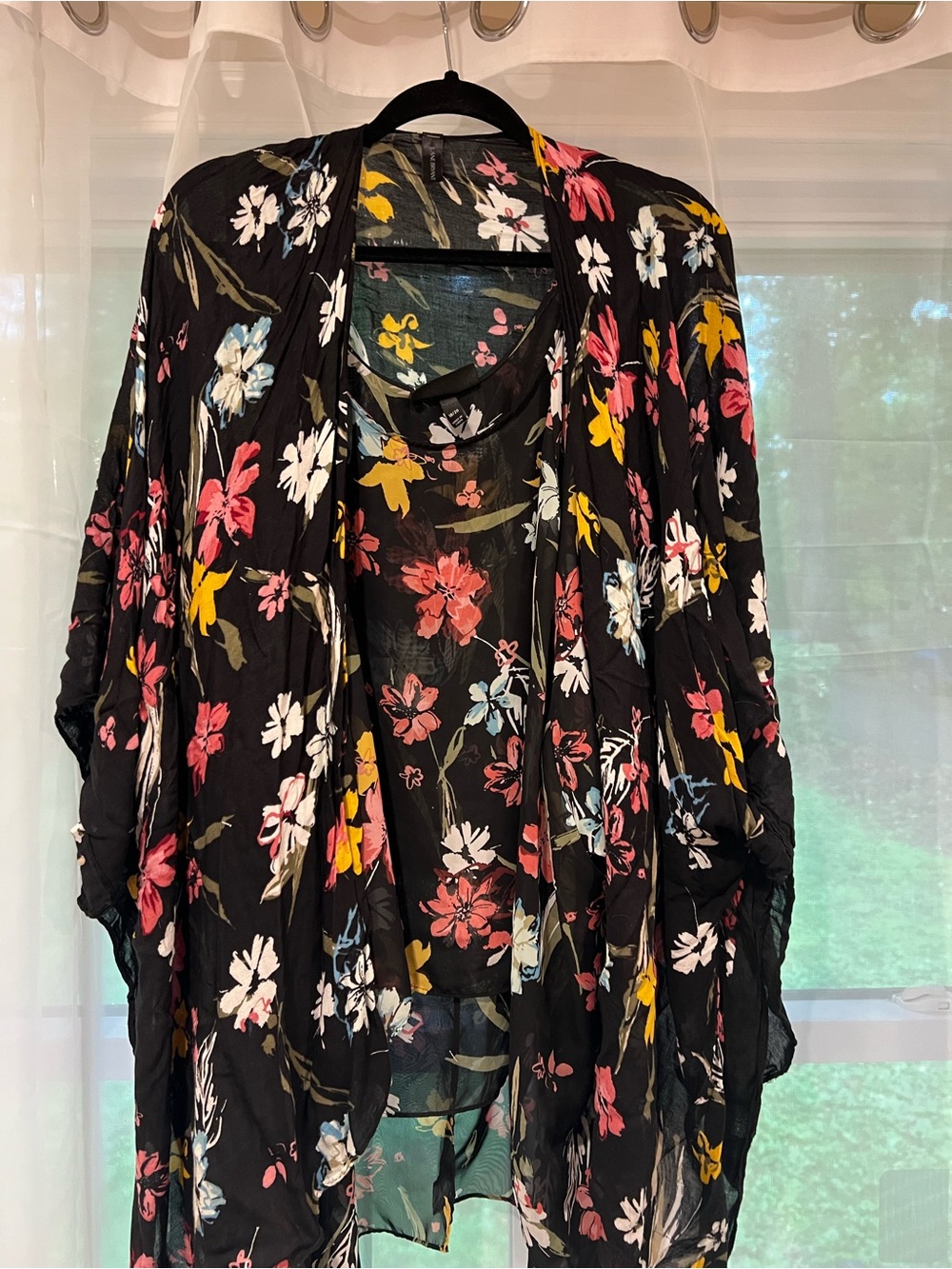 Lane Bryant Black Floral Kimono Cardigan - Pink, Yellow, White, Blue